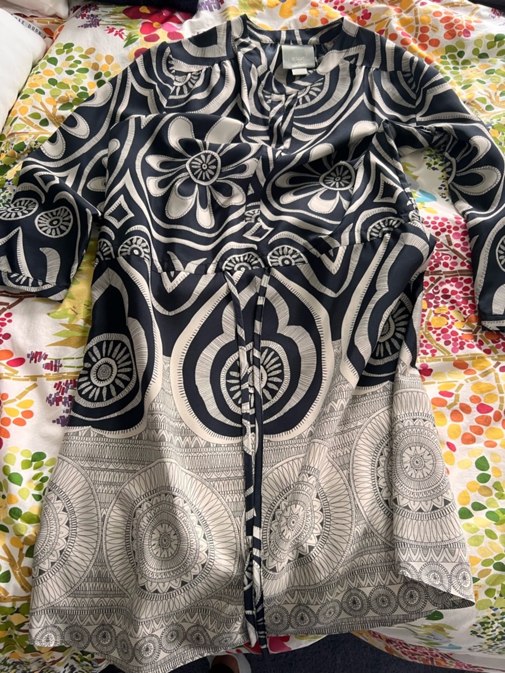 Mango Black and Cream Graphic Pattern Blouse